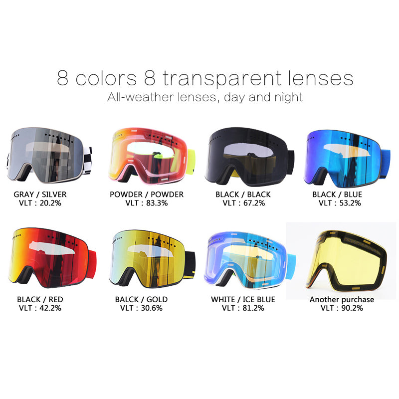 Magnetic Ski Goggles Winter Snow Sports Snowboard Goggles Anti-fog UV Protection Snowmobile