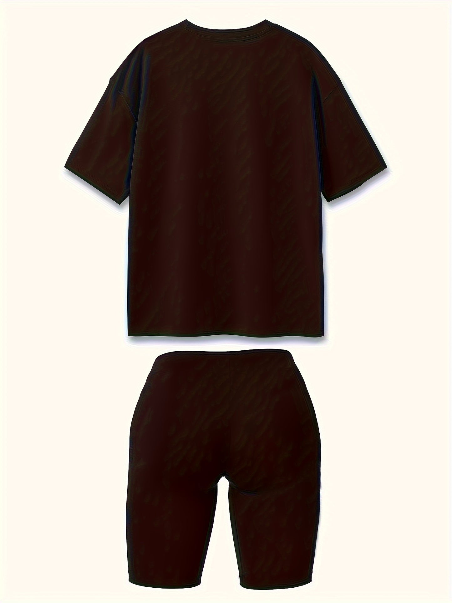 letter  Print  Two-piece Set, Short Sleeve Crew Neck Casual T-Shirt & Shorts 2pcs Outfits For Summer & Spring, Women's Clothing