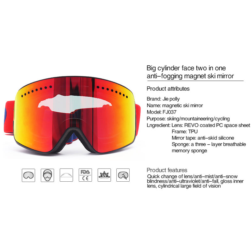 Magnetic Ski Goggles Winter Snow Sports Snowboard Goggles Anti-fog UV Protection Snowmobile