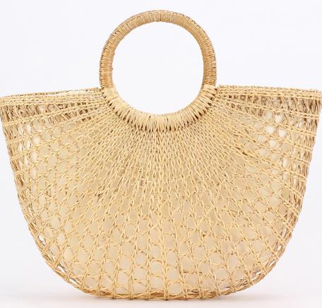 Hand-carried Straw Woven Bag Colorful Tassel Yarn Ball Beach Bag