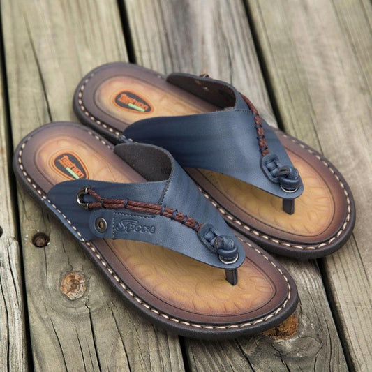 New summer handmade leather flip-flops trendy fashion men's flip-flops outdoor breathable comfortable men