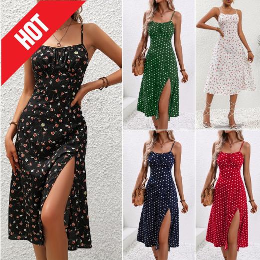 Sexy camisole slit floral dress
