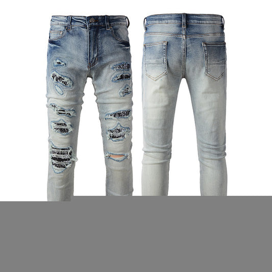 Men's Hole Slim Denim Pants