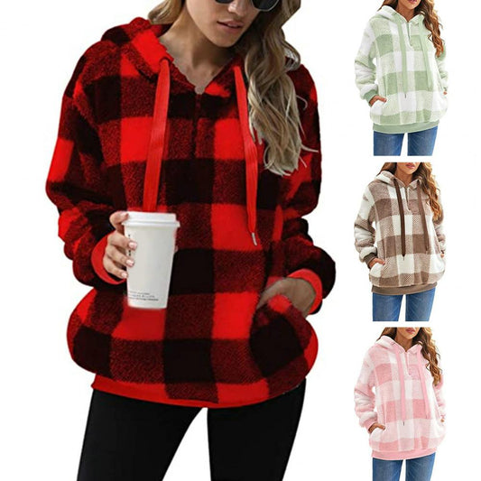 Ladies Sweatshirt Women Hoodie Warm Plush Pullover Sweatshirt Cozy Women's Hoodie with Long Sleeve Drawstring for Autumn/winter