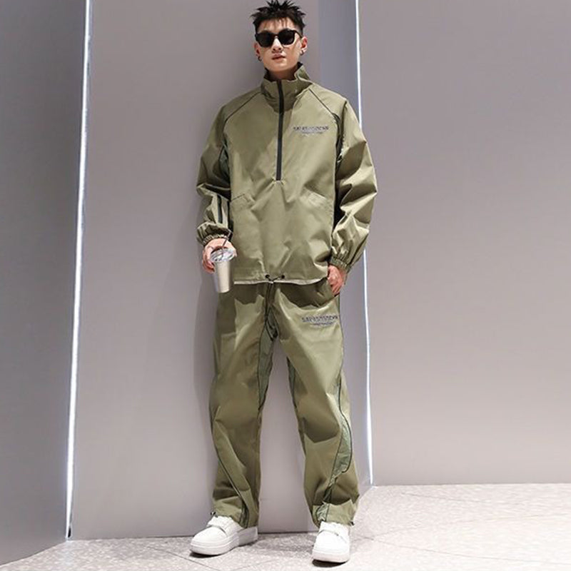 Trendy Letter Reflective Stand Collar Top Men's Korean Style 2024 Autumn Winter New Casual Pants Half-Zip Pullover Jacket Chic