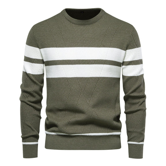 In stock autumn and winter men's casual striped men's sweater pullover color matching round neck men's European size sweater