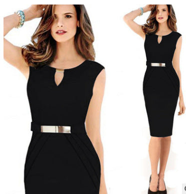 Best selling metal piece V-neck slim temperament pencil dress