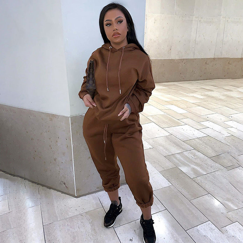 Hooded sweater high waist casual suit