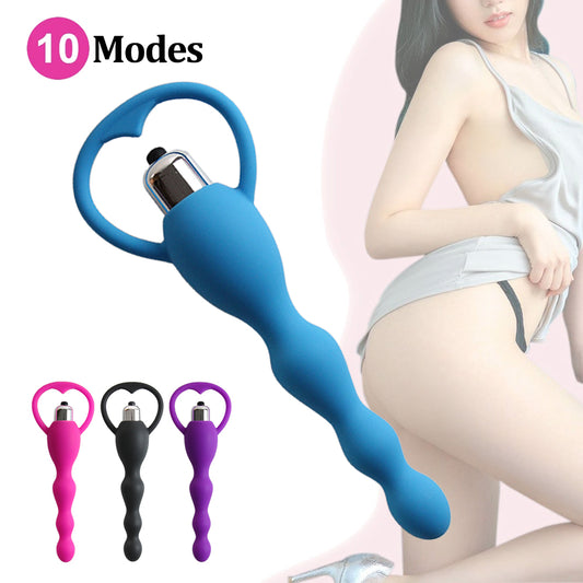 Silicone anal plug vibration pull beads anal vibrator stick rear court massage masturbator adult sex health care