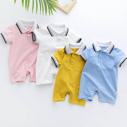 Infant and Toddler Shirt Spring and Summer One-piece Thin Section Male and Female Baby Short-sleeved Crawling Clothes Newborns Go Out Suitable for 0-1 Years Old