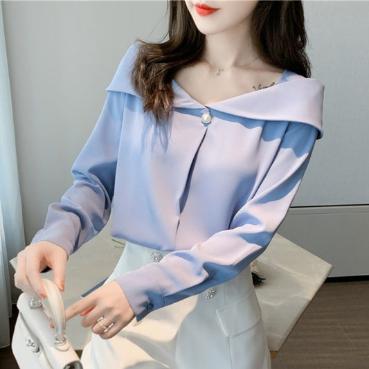 Silk Shirt Spring 2023 New Satin Top Women's Design Sense All-match Loose Light Mature Elegant Chiffon Shirt