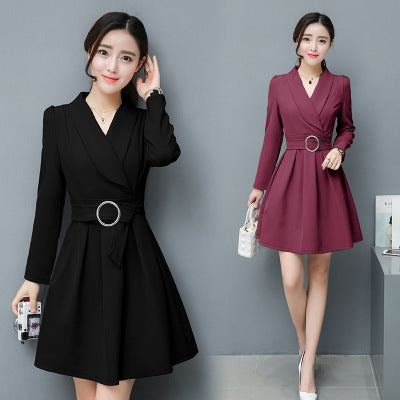 Long-sleeved dress for women 2020 autumn and winter new Korean version of large size belted dress slimming bottoming skirt, long-sleeved dress for women, slimming bottoming skirt, dress