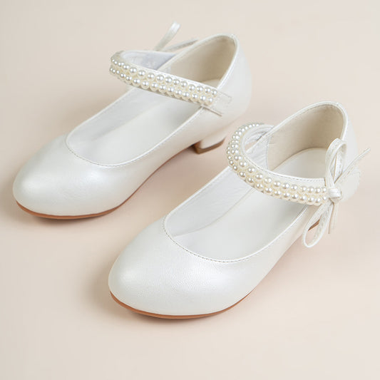 Girls High Heel Shoes  Pearl Teen Crystal Party Princess Shoes Child Wedding Formal Leather Sandals Girls Footwear Party