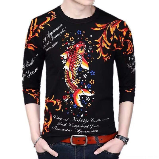 Men's Dragon Tiger T Shirt Casual 3D Printed Long Sleeve Magic Animal Graphic Top Tees High Street Pattern Tops Men Hip Hop Tee