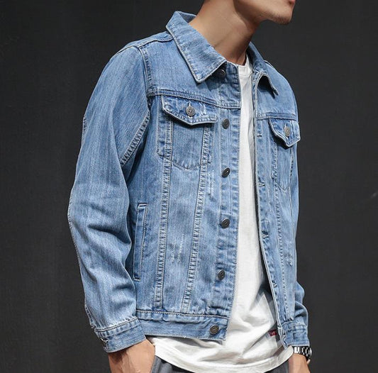 Spring and autumn period and the new men trend in 2020 Joker denim jacket Fashionable jean jacket lapel pure color