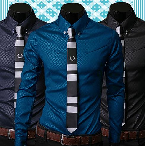 Large size men's new dark plaid casual men's long-sleeved shirt