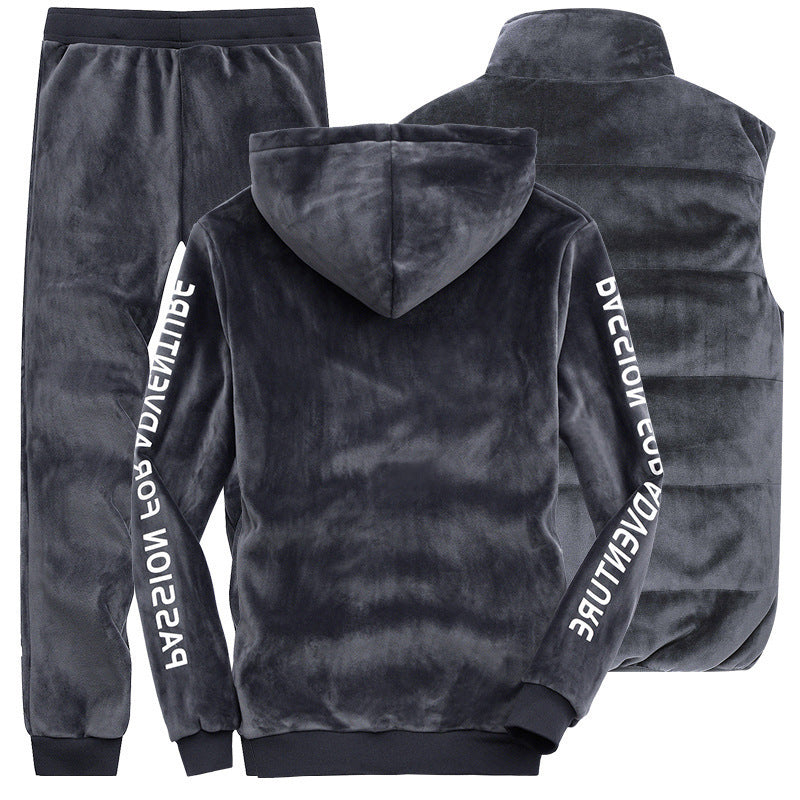 Gold velvet three-piece suit