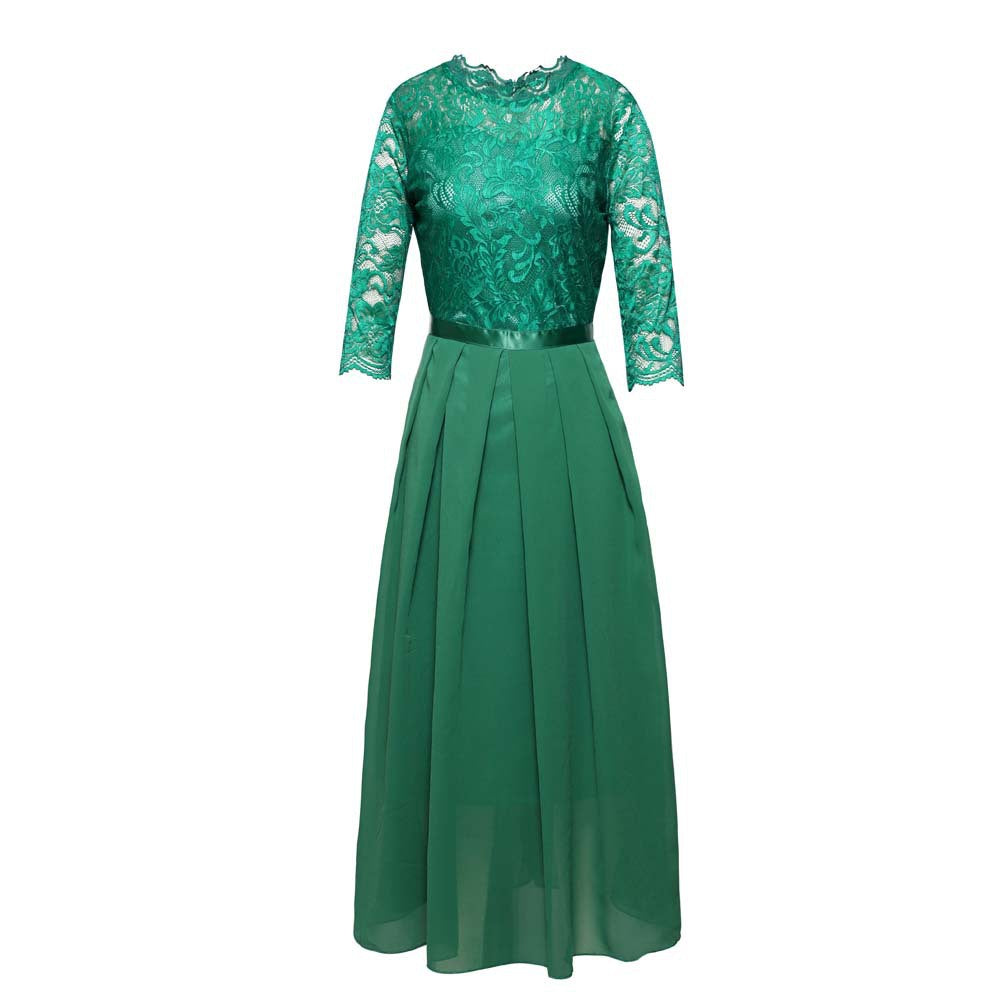 Round neck lace long dress evening dress for women