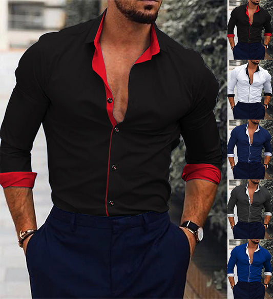 Men's Monochrome Long Sleeve Shirt, Simple Print, Business, Leisure, Comfortable, Traveler, Stylish, New, XS-8XL