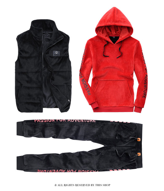 Gold velvet three-piece suit