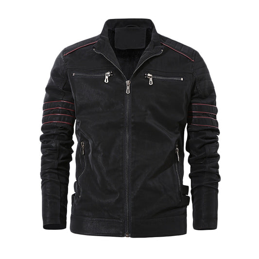 Men's Autumn And Winter Fleece Leather Jacket
