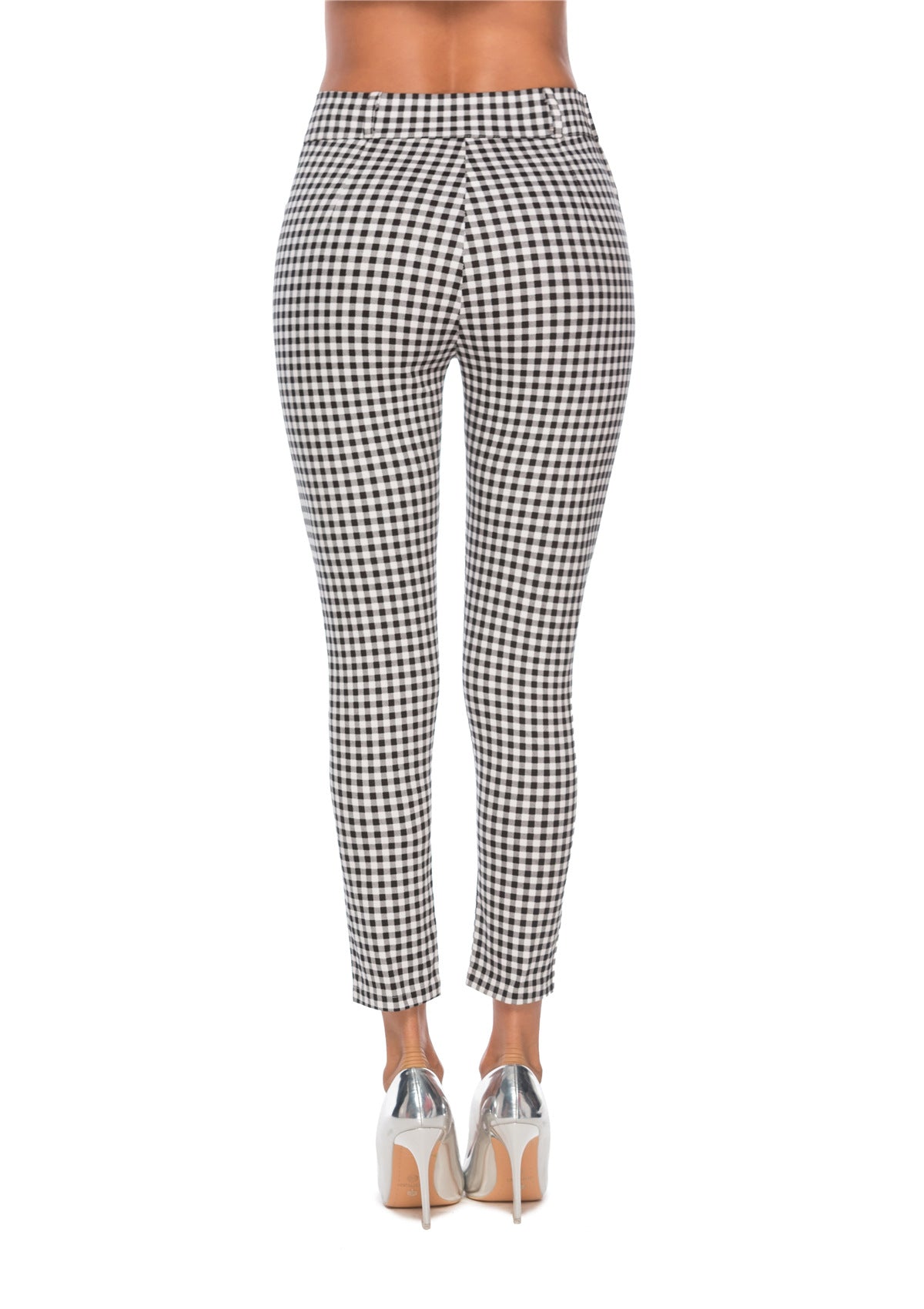 High waist plaid slim pencil feet